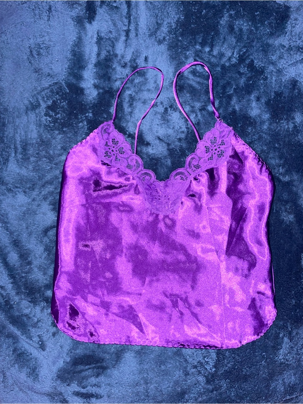 Silky Lace-Trim Cami Tank Top in Vibrant Purple